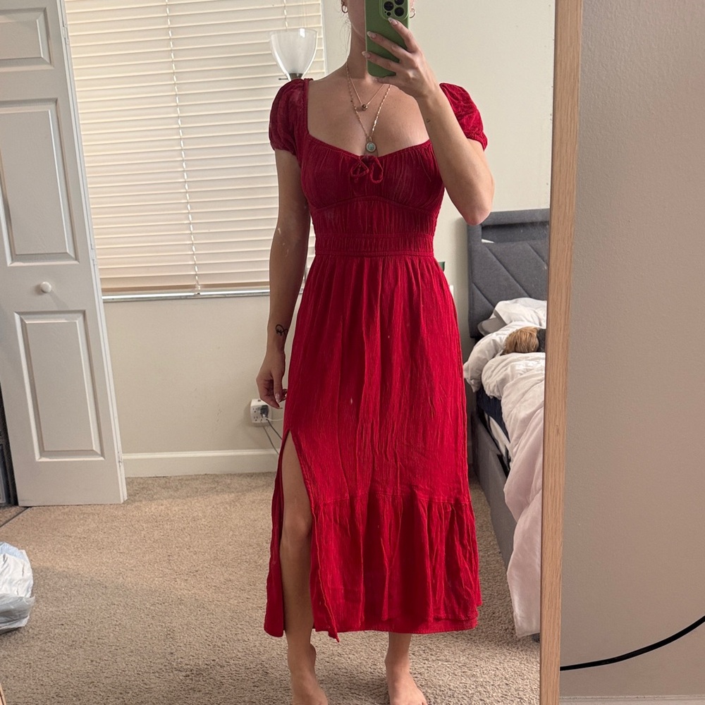 Hollister Red Maxi Dress with pockets Size Small